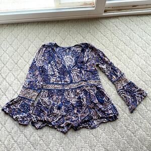 American Eagle boho hippie bell sleeve velvet trim western gypsy festival size S